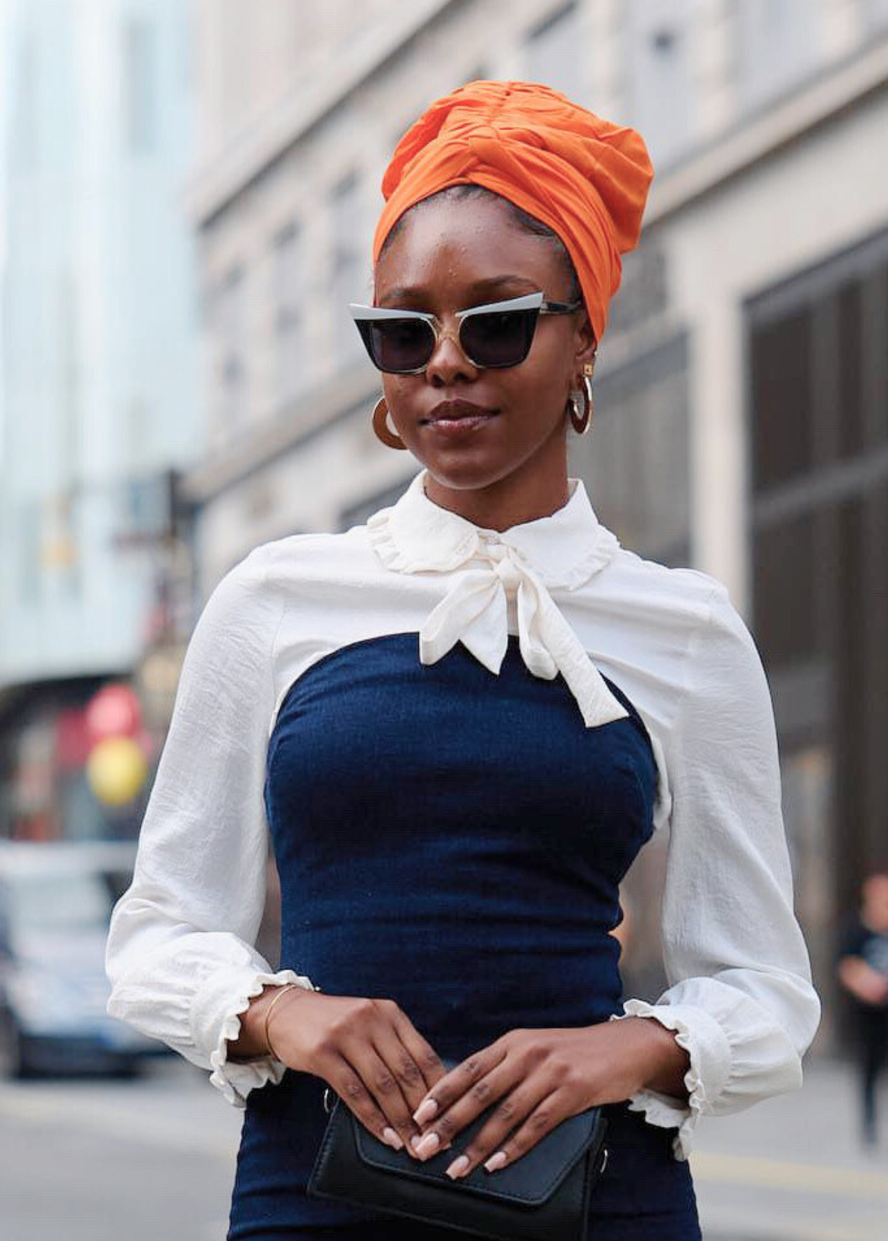 head wrap orange bonnet girl in london