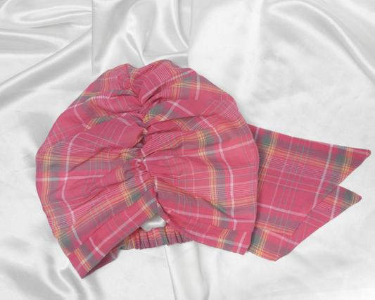 Pink plaid madras fabric turban